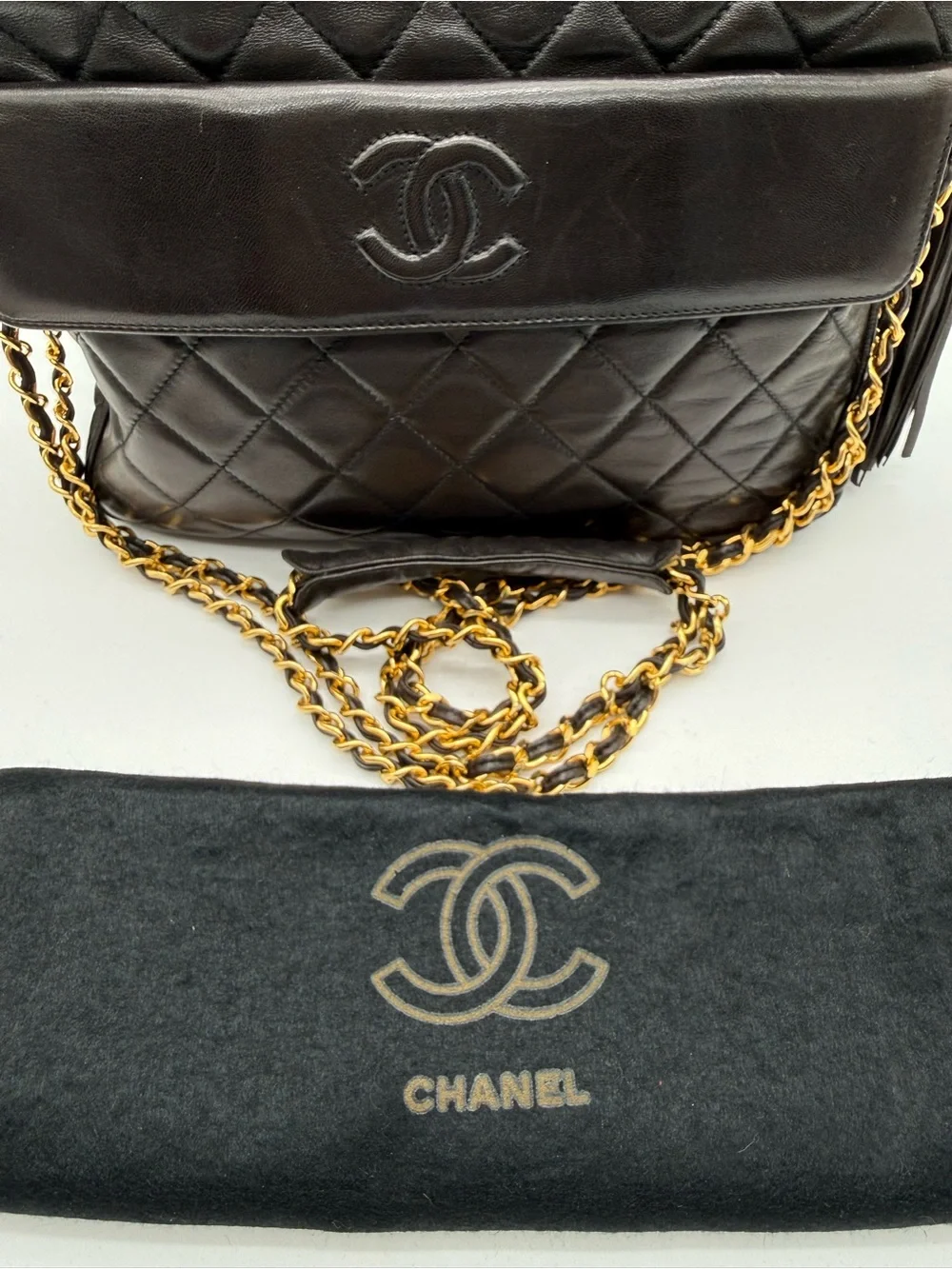 Chanel Vintage Quilted Lambskin Tassel Camera Bag Black - 24K GHW